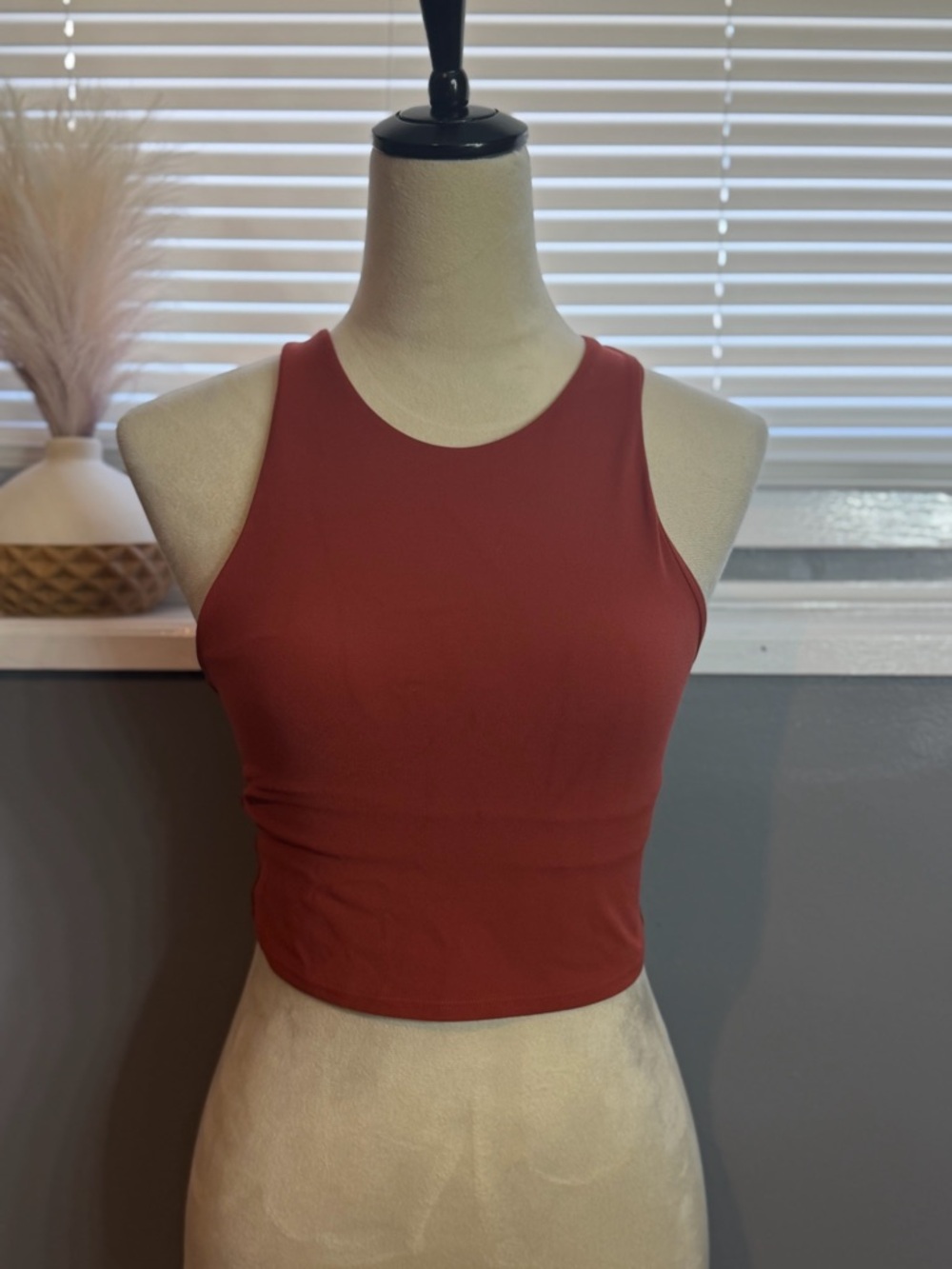 Athleta Rust-Orange Cropped Mesh-Panel Tank - Picture 2 of 5